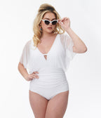 Unique Vintage White Mesh Sleeved Torrey Swimsuit