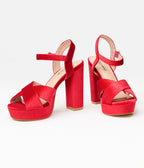 Unique Vintage 1970s Red Velvet Platforms