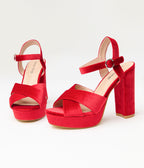 Unique Vintage 1970s Red Velvet Platforms