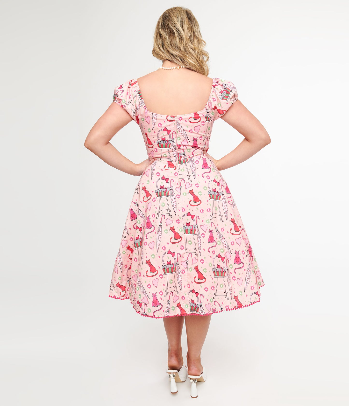 Unique Vintage 1950s Pink Caturday Print Cotton Swing Dress - Unique Vintage - Womens, DRESSES, SWING