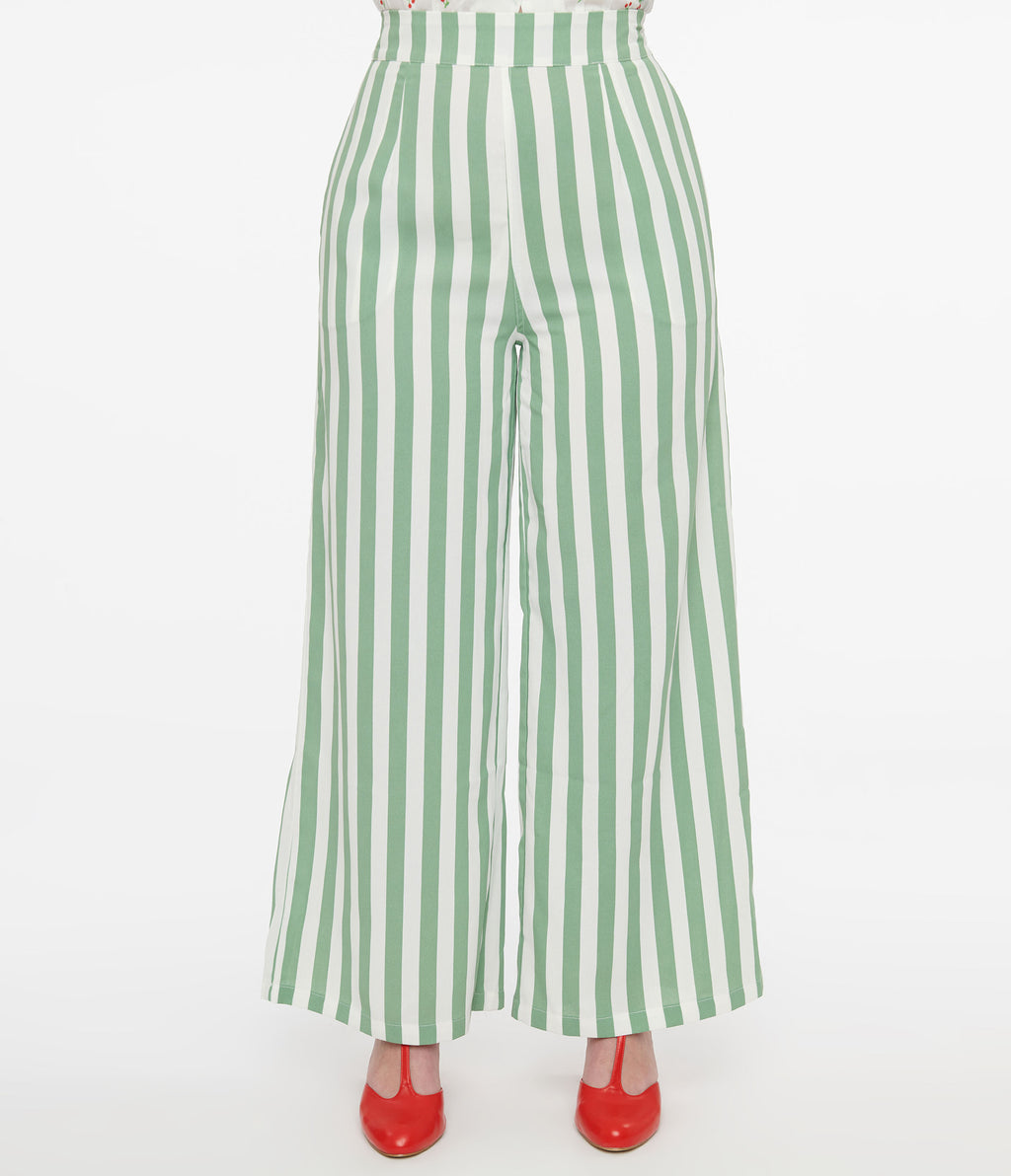 1940s Green & White Stripe Sally Trousers