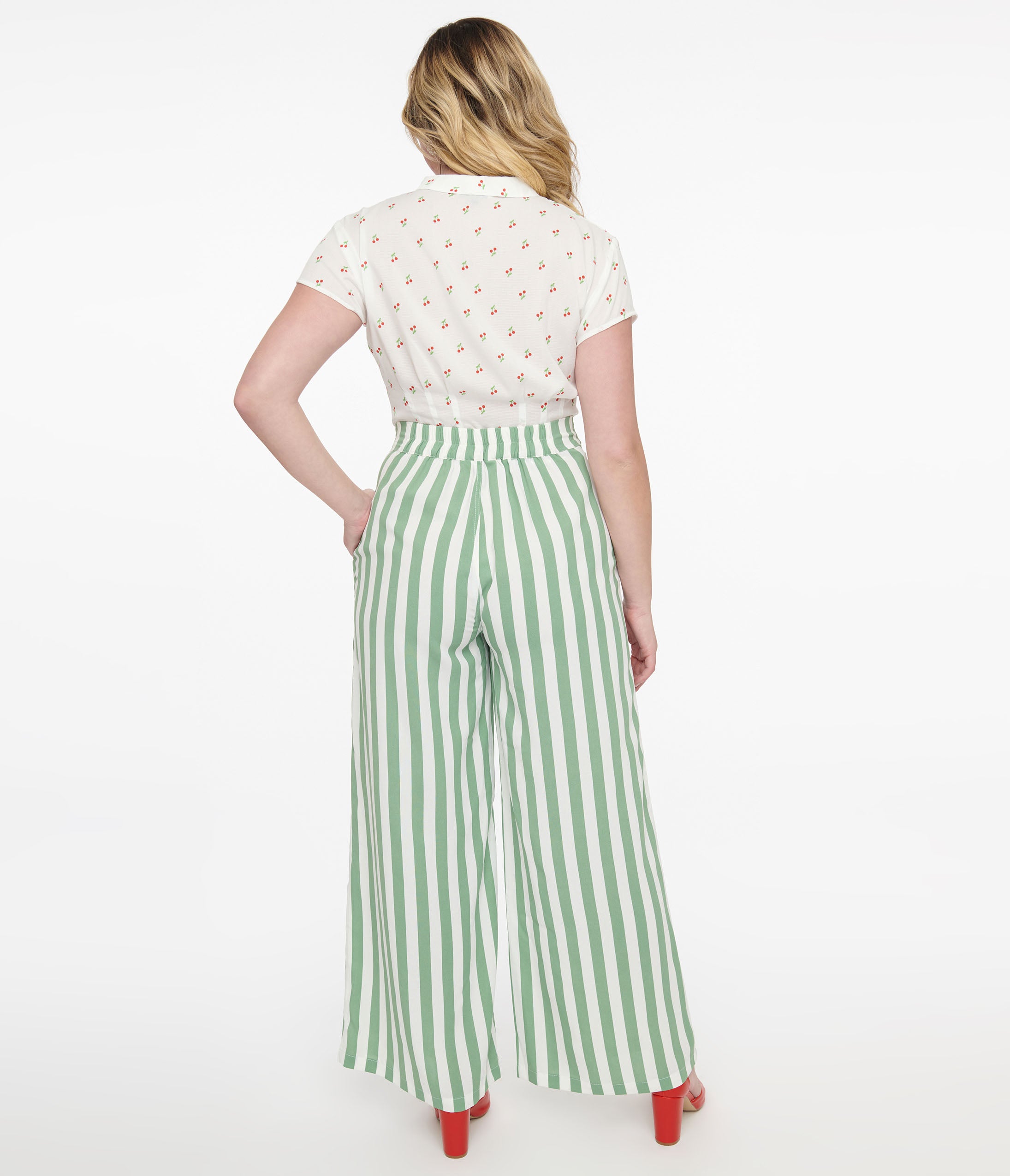 1940s Green & White Stripe Sally Trousers