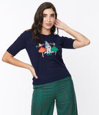 Navy Blue Vintage Christmas Darling Sweater