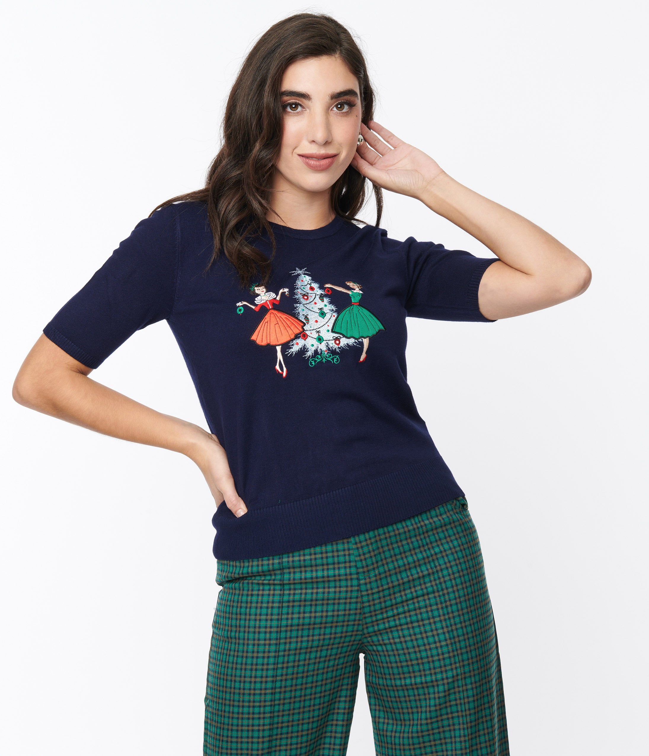 Navy Blue Vintage Christmas Darling Sweater