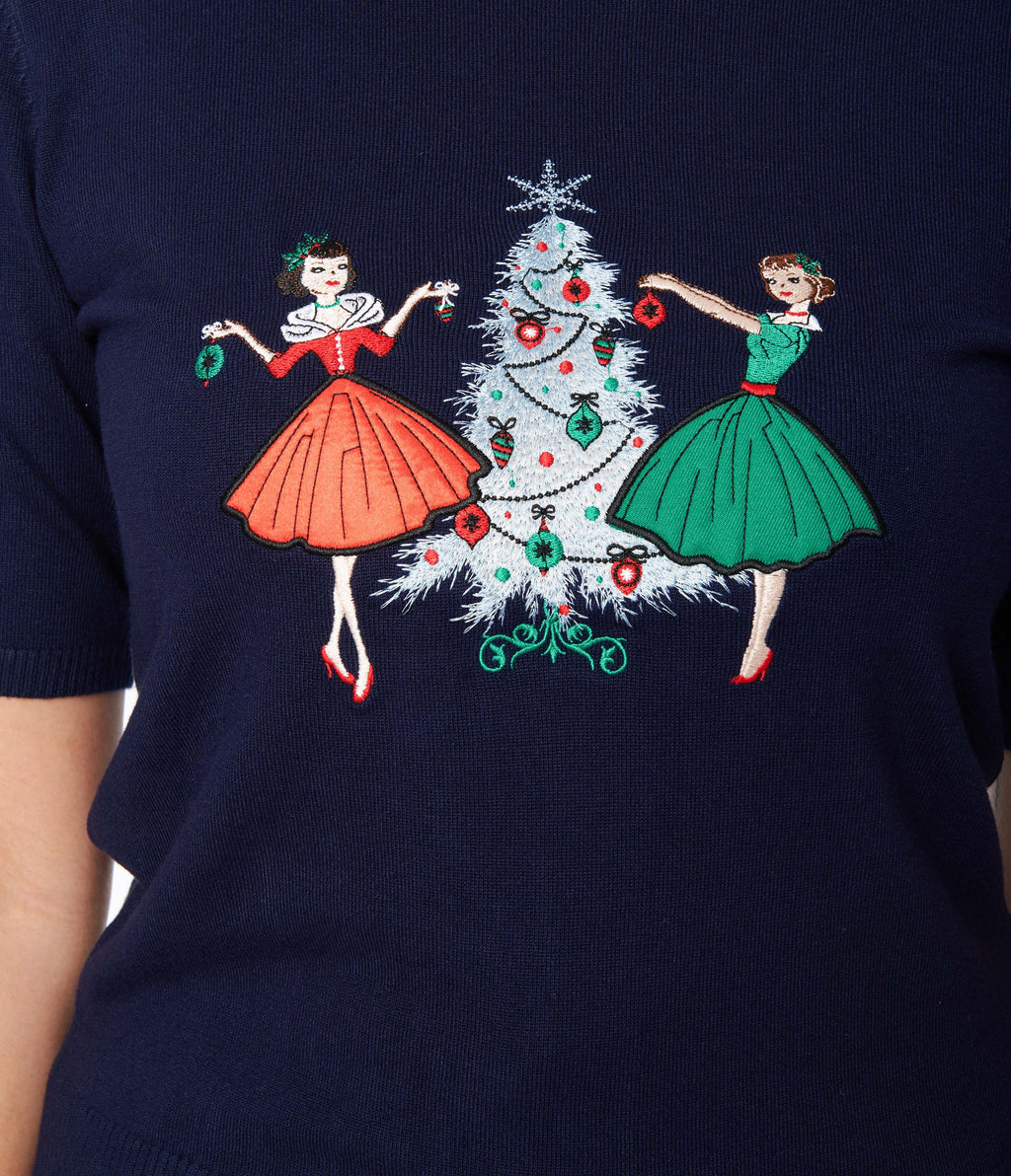 Navy Blue Vintage Christmas Darling Sweater