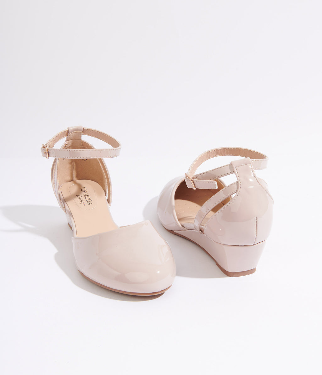 Nude Patent Leatherette Wedges
