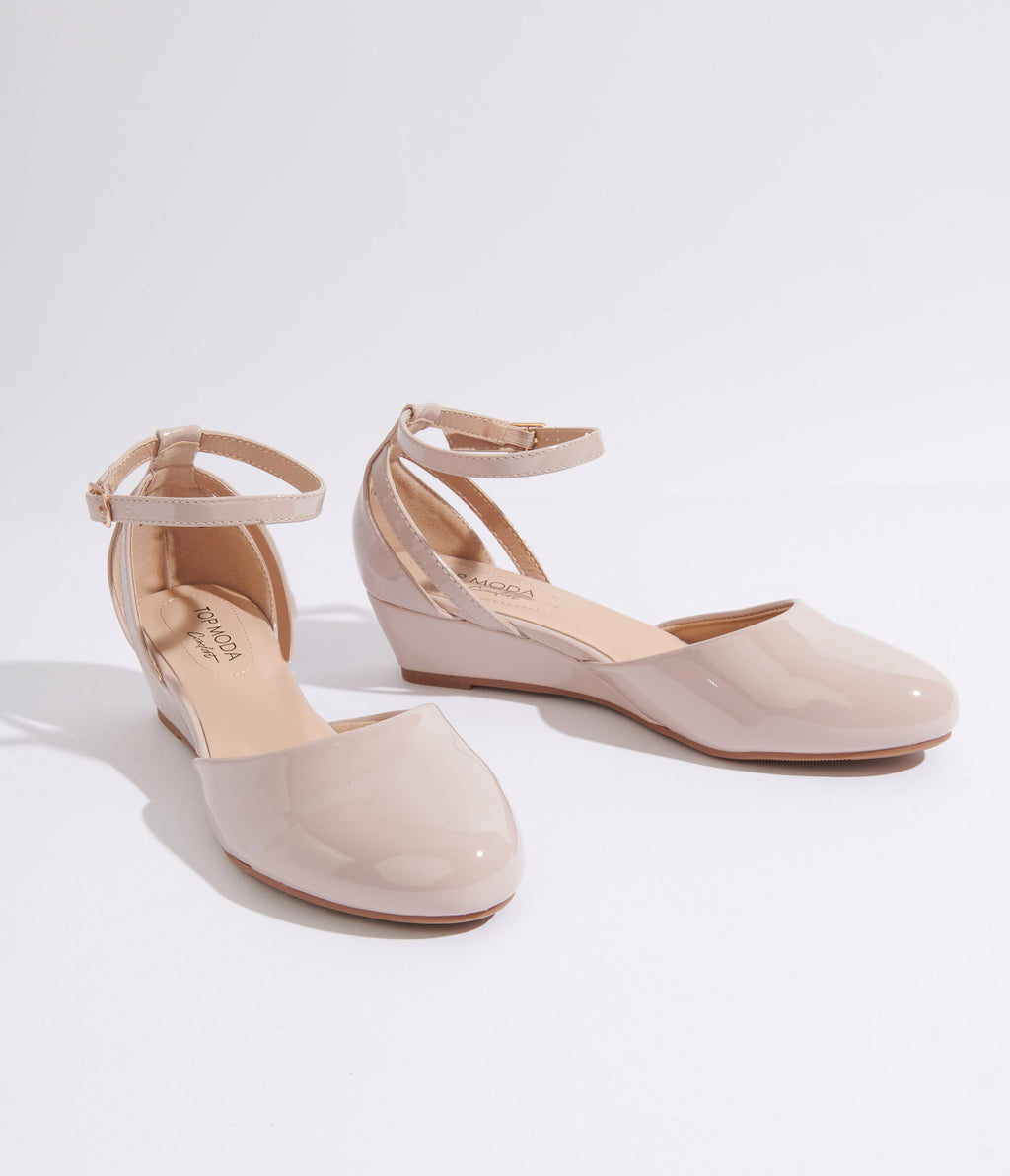 Nude Patent Leatherette Wedges