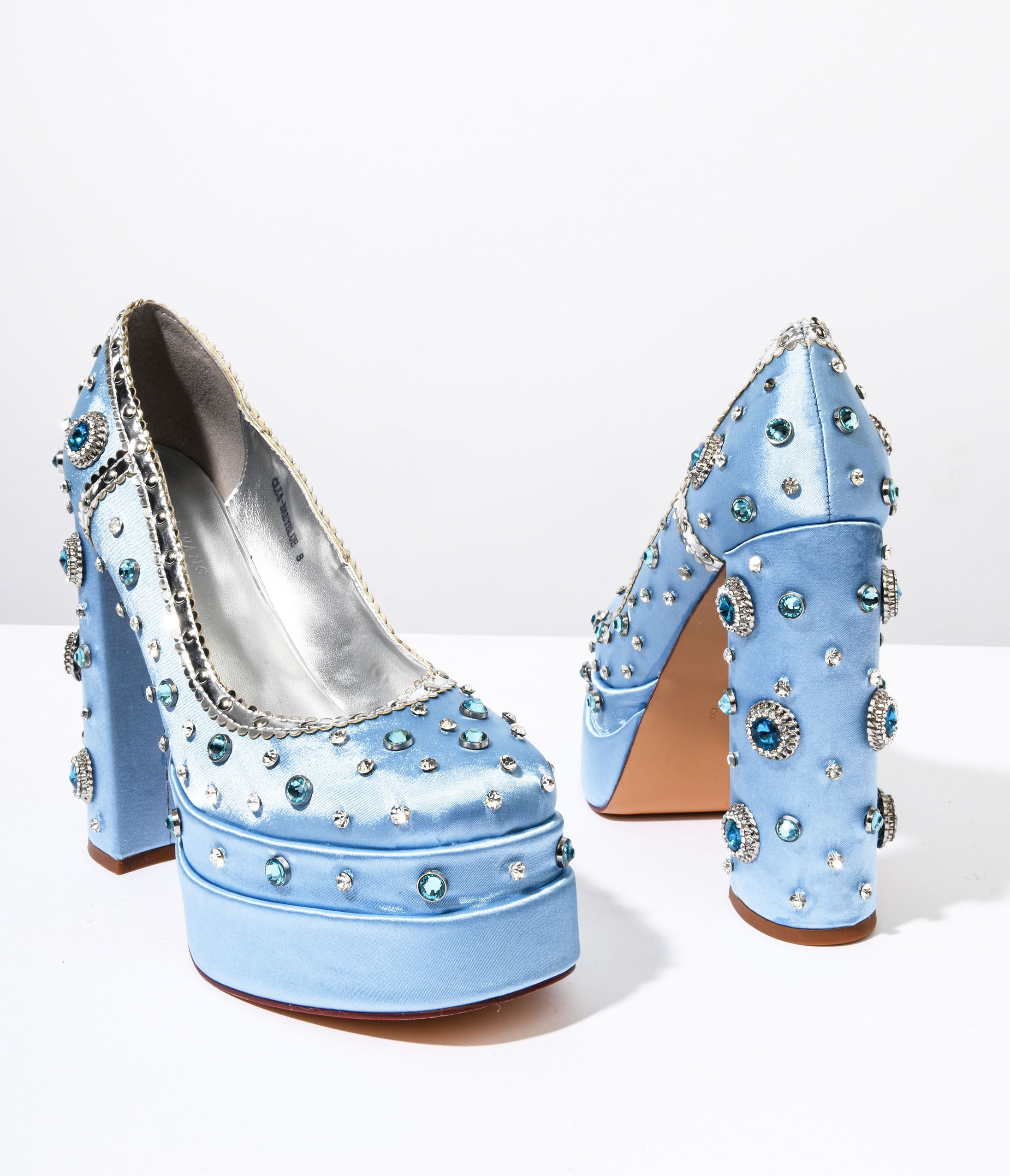 Baby Blue Rhinestone Embellished Platform Heels