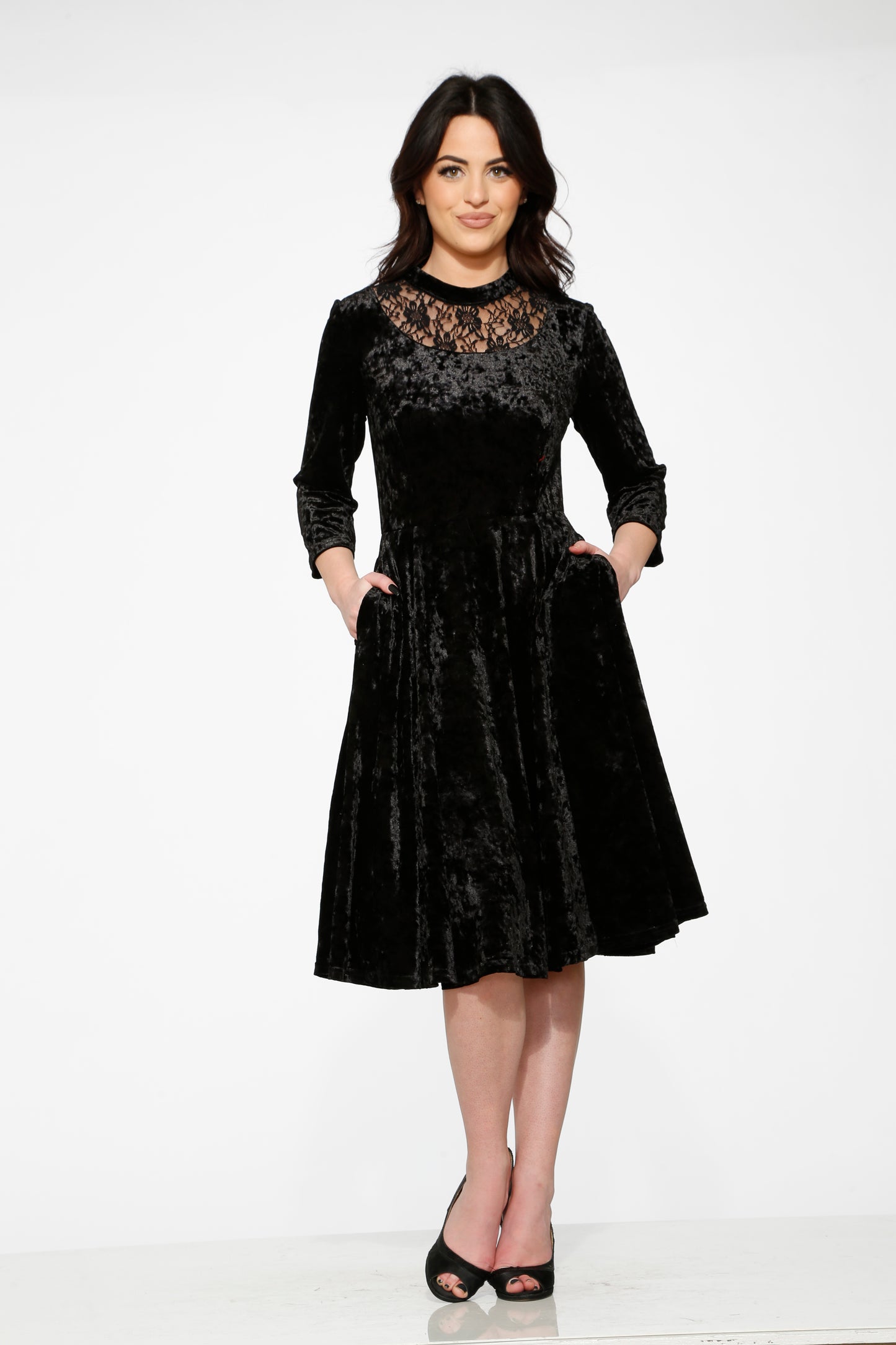 Black Diamond Velvet Swing Dress