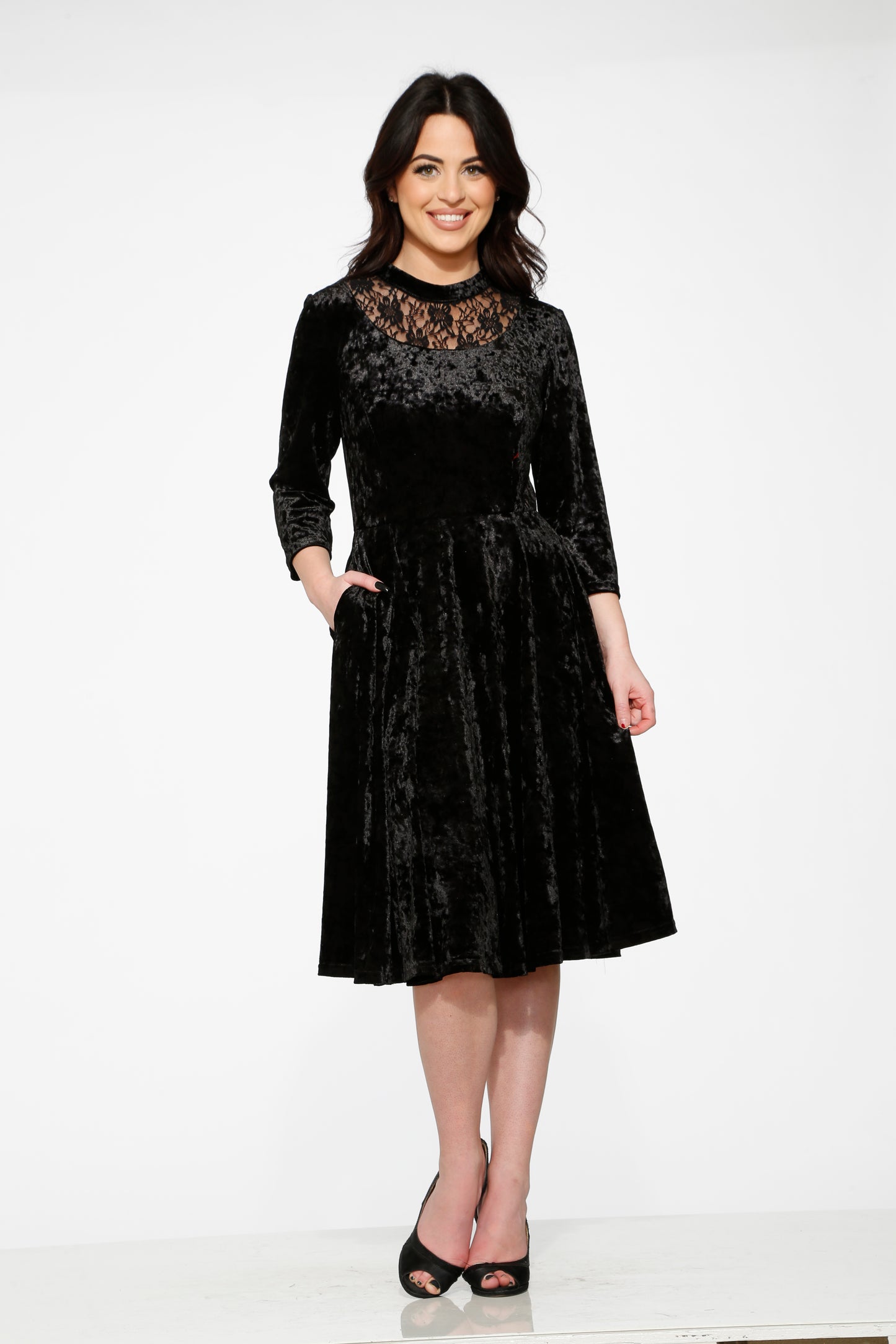 Black Diamond Velvet Swing Dress
