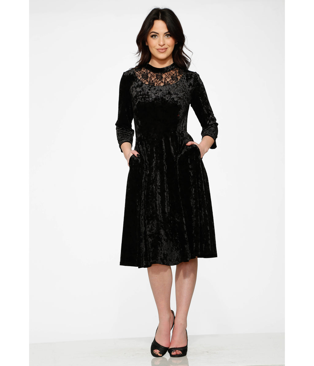 Black Diamond Velvet Swing Dress