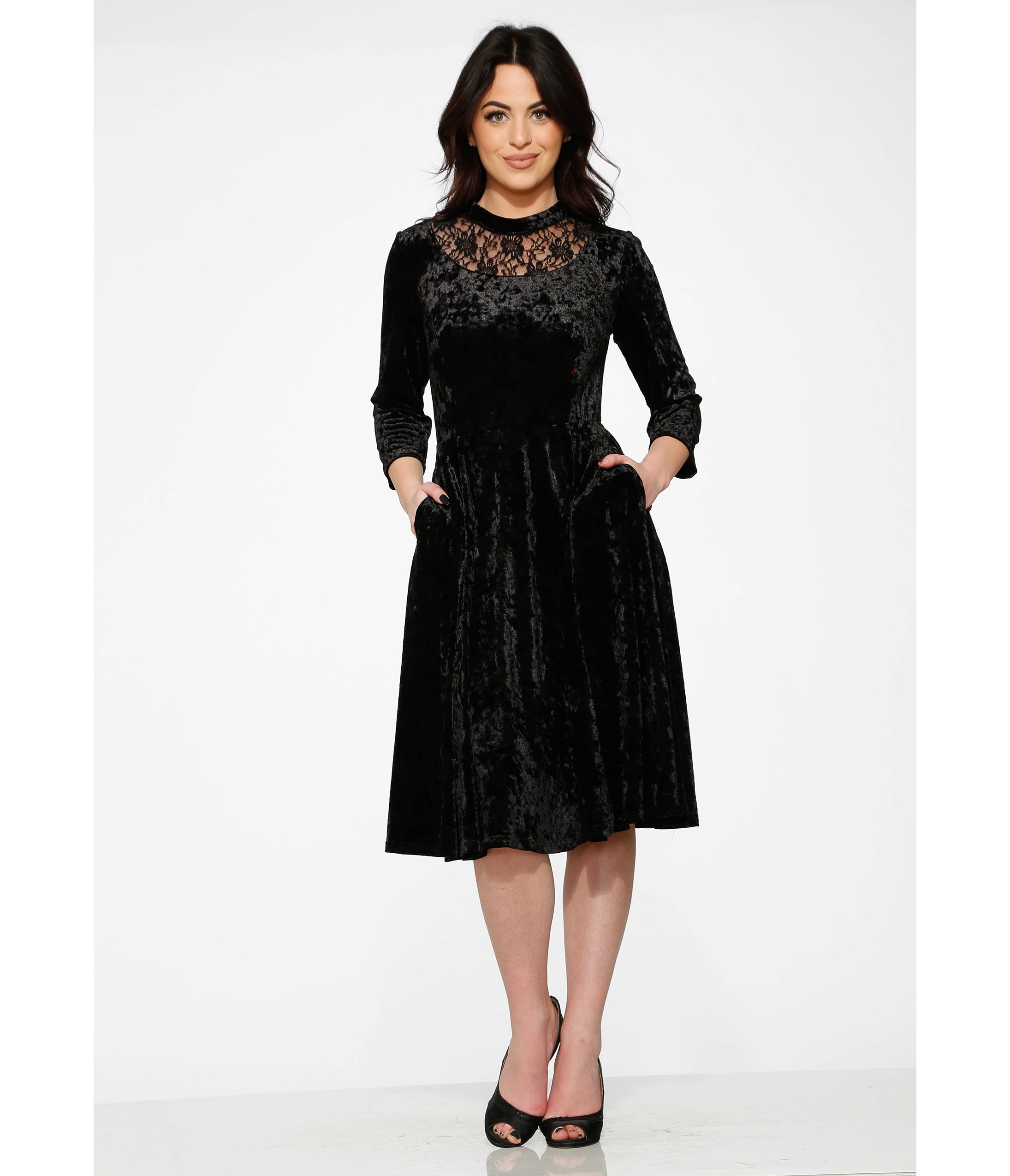 Black Diamond Velvet Swing Dress