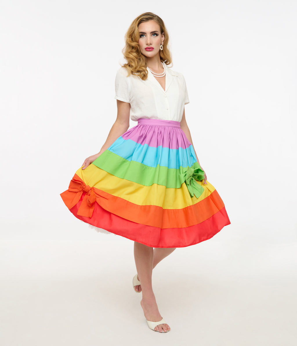 Unique Vintage 1950s Rainbow Stripe Gellar Swing Skirt - Unique Vintage - Womens, BOTTOMS, SKIRTS