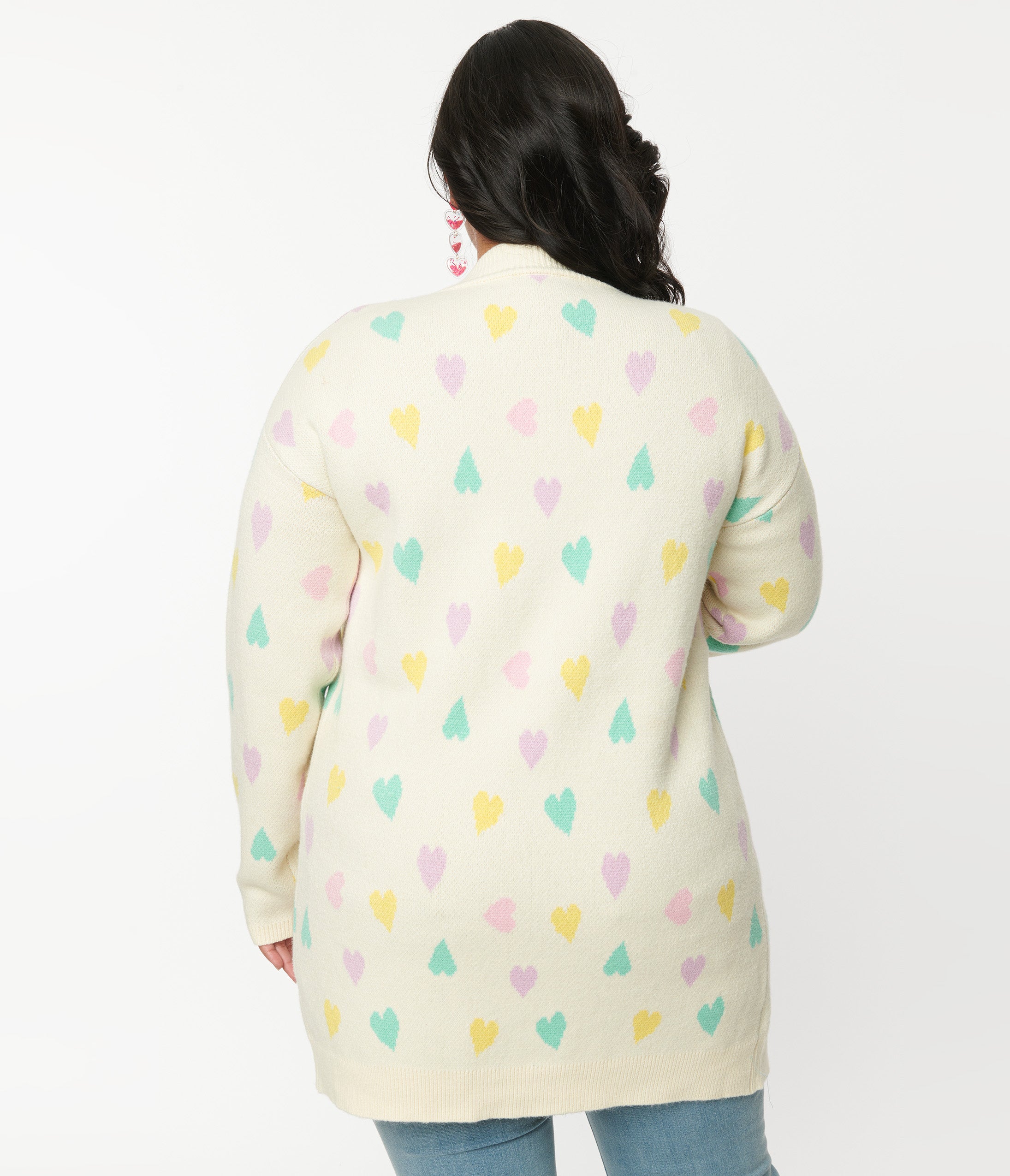 Magnolia Place Plus Size Cream & Pastel Hearts Cardigan – Unique