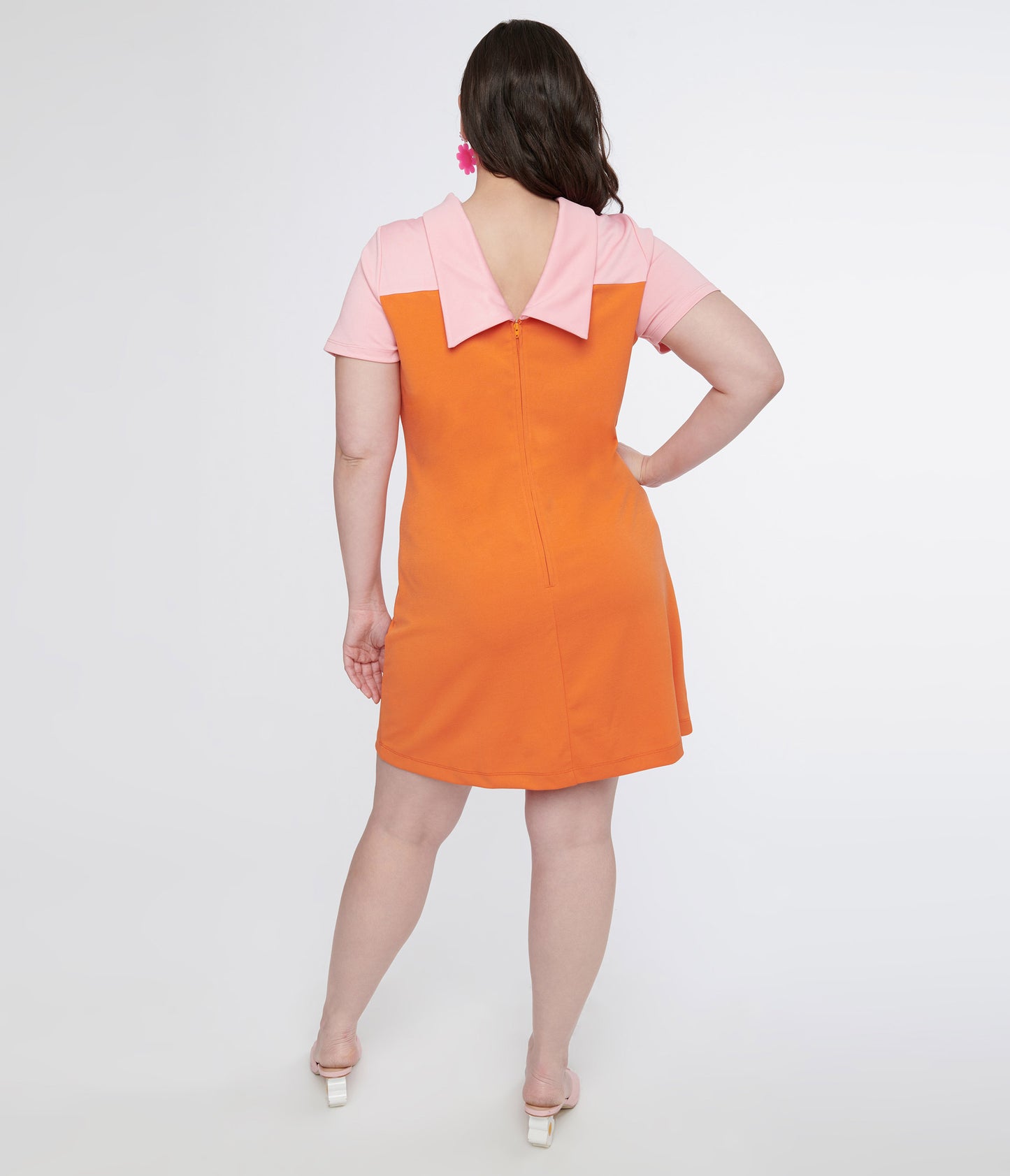 Smak Parlour Plus Size 1960s Orange & Pink Flower Pocket Shift Dress