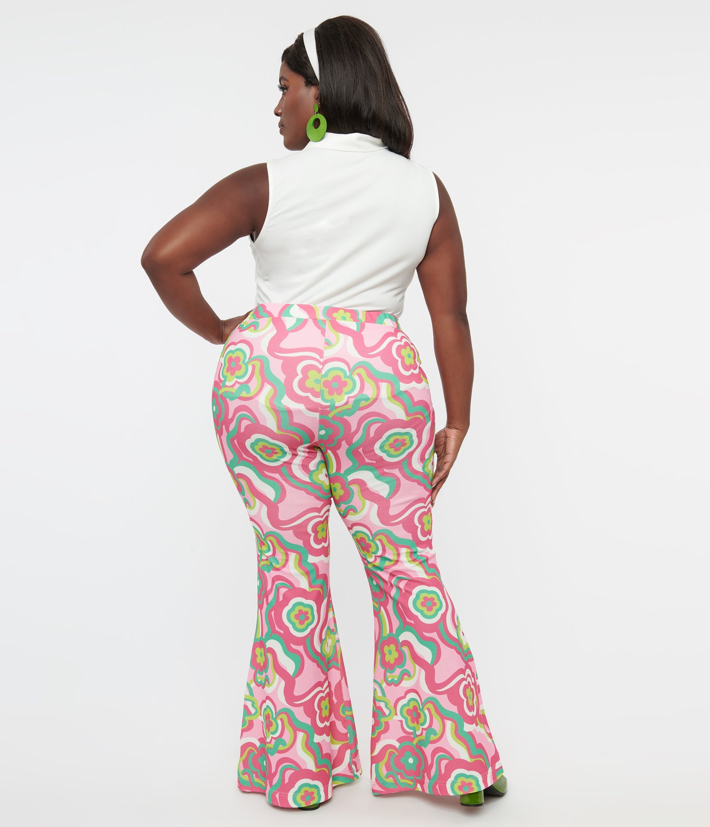 Barbie x Smak Parlour Plus Size 1970s Pink & Green Floral Evening In Flare Pants