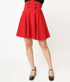 Red High Waist Swing Skirt