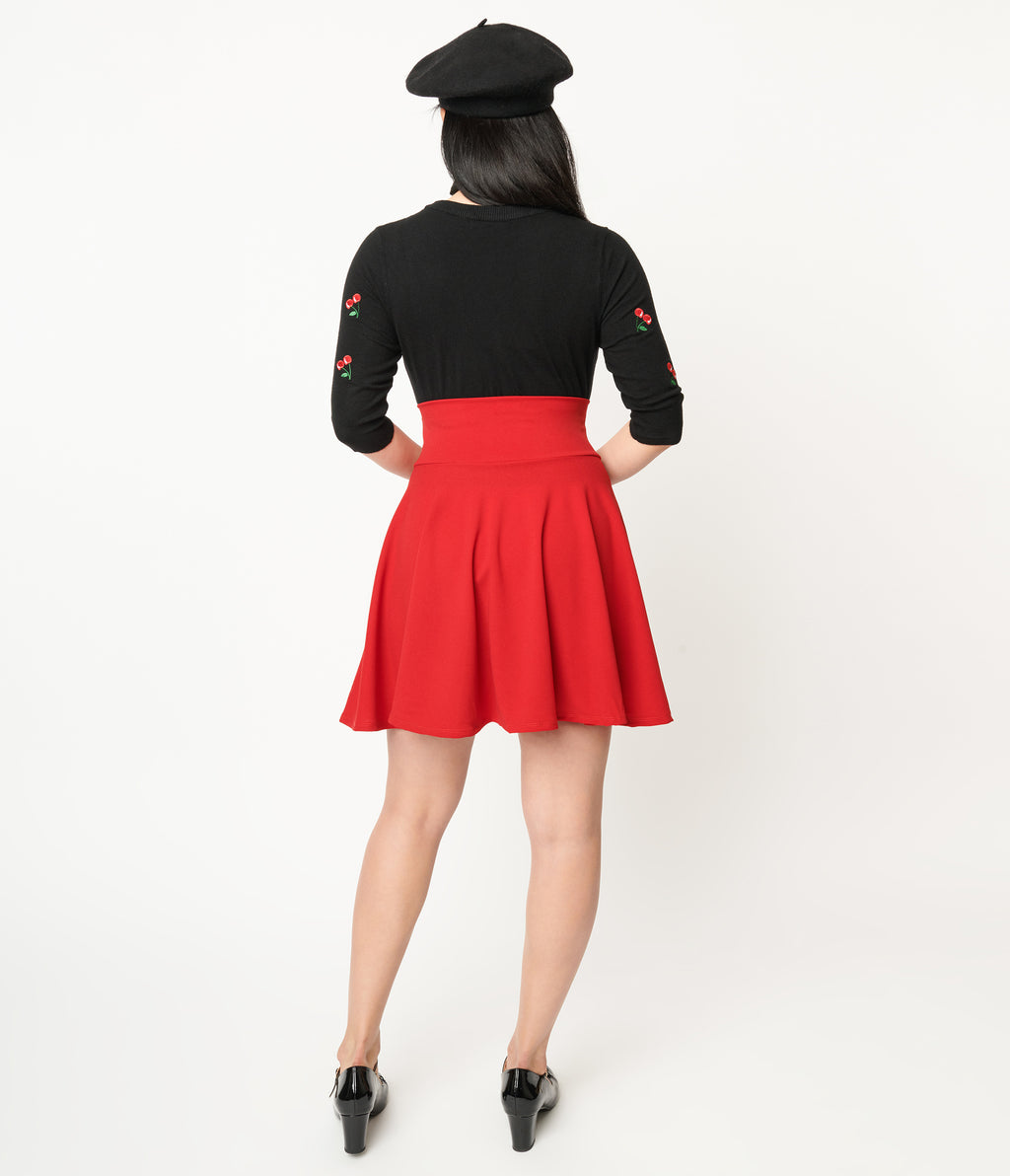 Red High Waist Swing Skirt