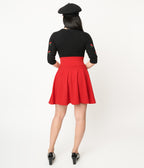Red High Waist Swing Skirt