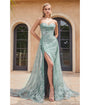 Ladivine by Cinderella Divine Sage Floral Glitter Strapless Prom Gown