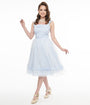 Barbie x Unique Vintage 1960s Blue & White Stripe Movie Date Swing Dress