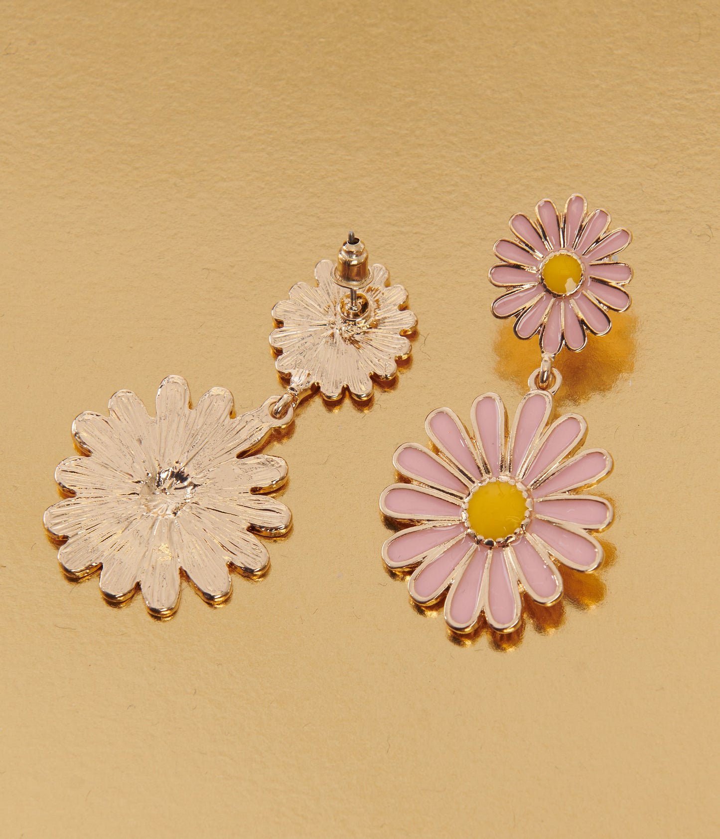 1970s Pink Double Daisy Drop Earrings