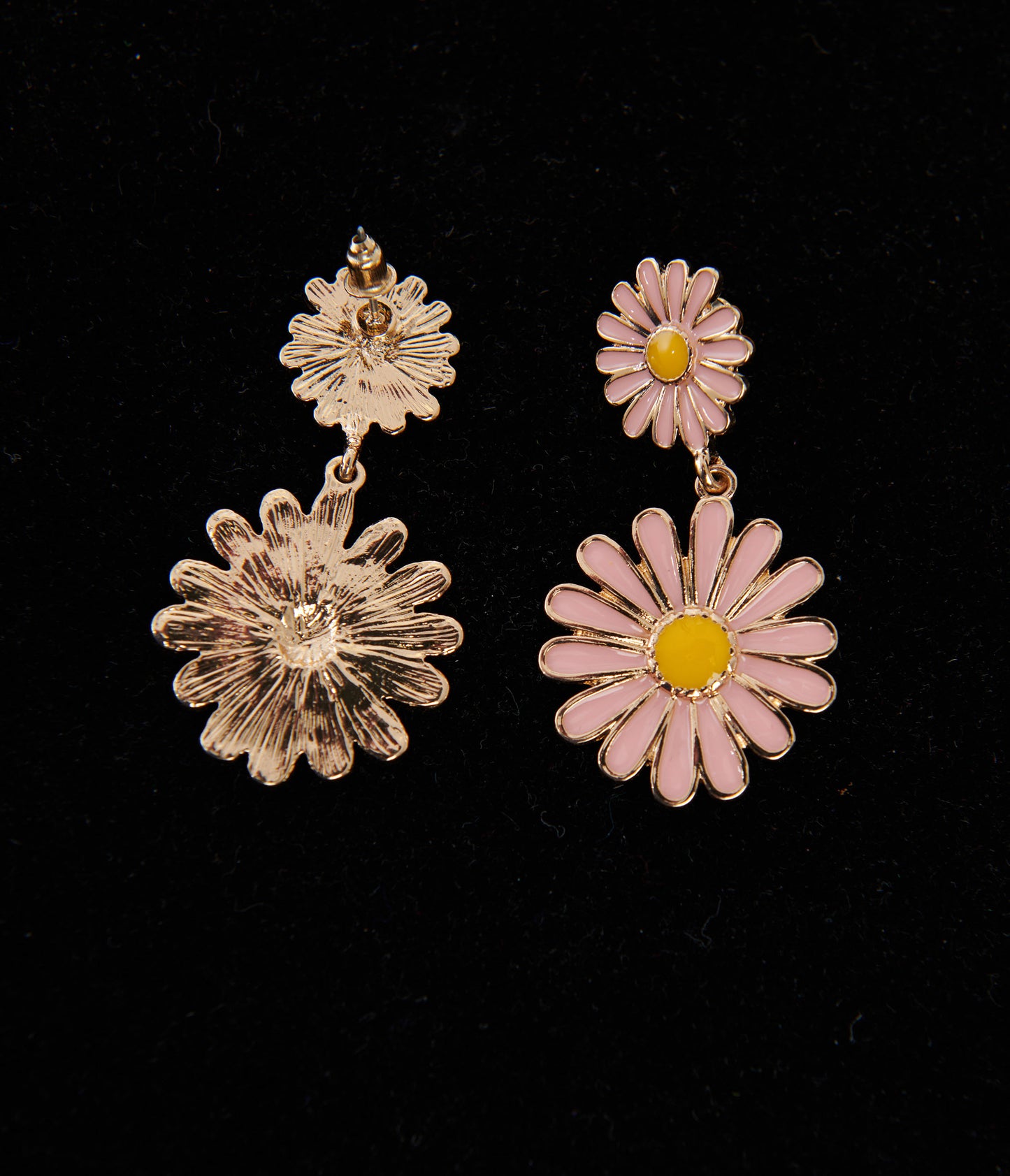 1970s Pink Double Daisy Drop Earrings