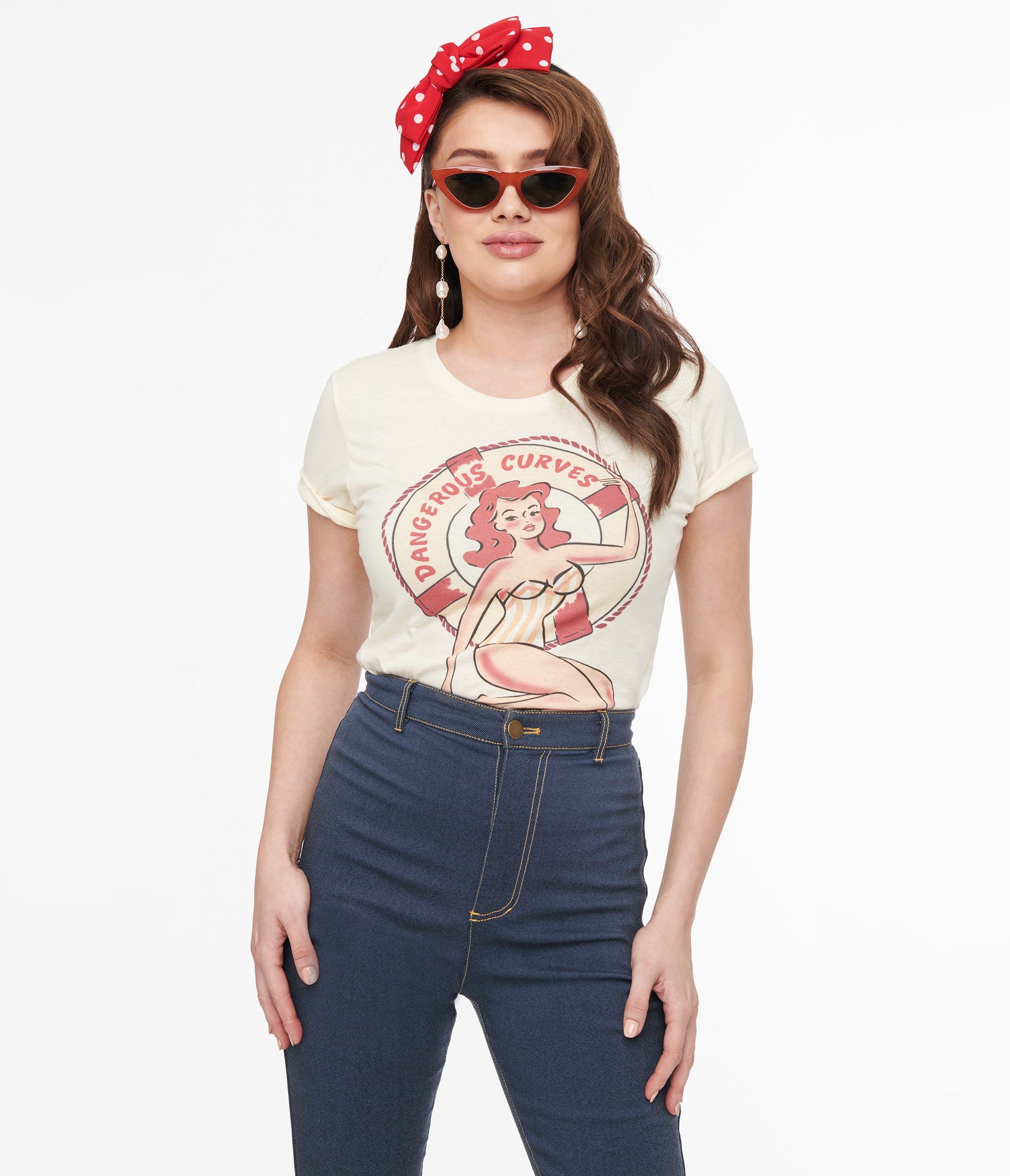 Dangerous Curves Cotton Graphic Fitted Tee