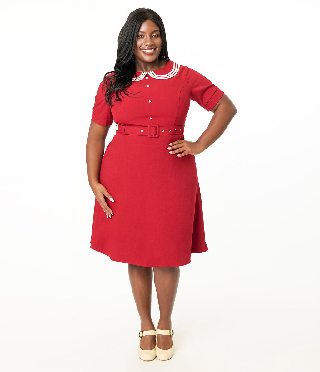 Voodoo Vixen Plus Size 1950s Red Layered Collar Swing Dress - 3X Voodoo Vixen Plus Size 1950s Red Layered Collar Swing Dress - 3X
