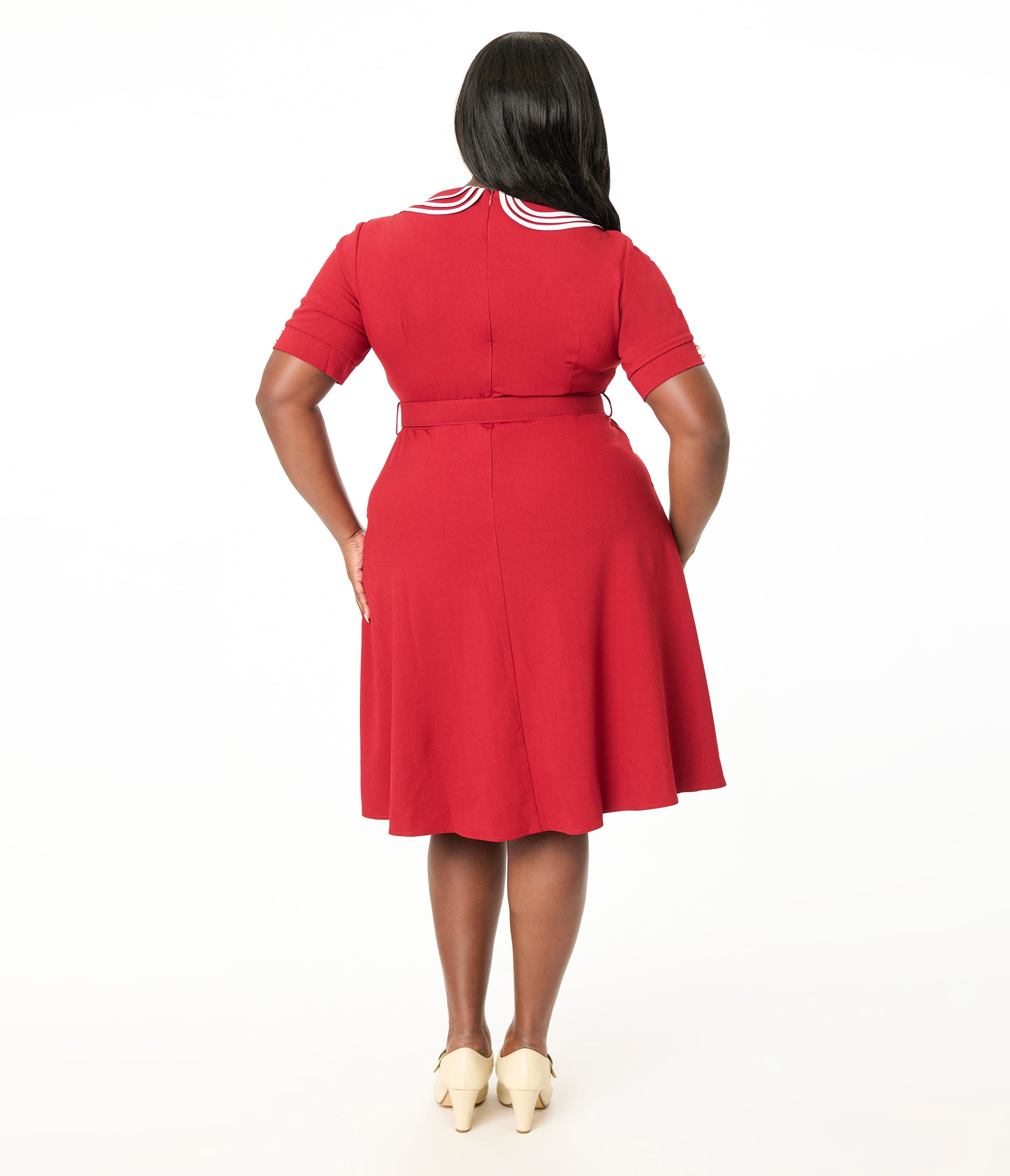 layered swing dress Voodoo Vixen Plus Size 1950s Red Layered Collar Swing Dress – Unique Vintage
