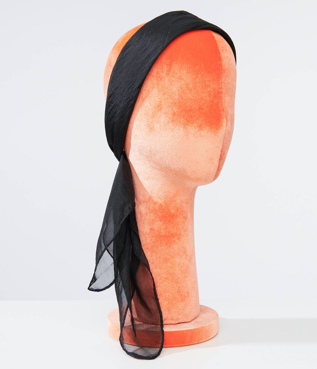 Unique Vintage 1950s Black Chiffon Hair Scarf - Unique Vintage - Womens, ACCESSORIES, HAIR