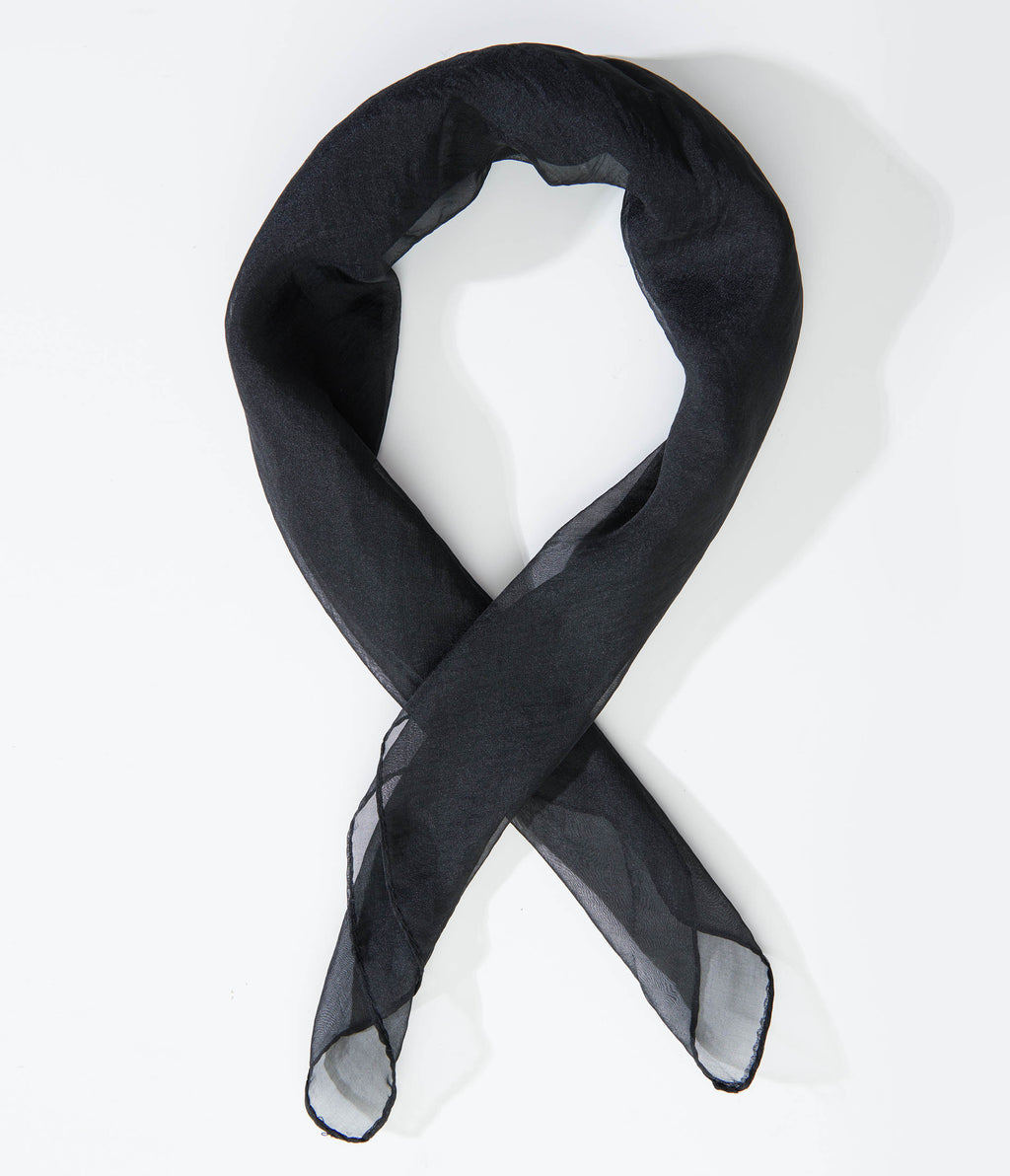 Unique Vintage 1950s Black Chiffon Hair Scarf - Unique Vintage - Womens, ACCESSORIES, HAIR