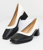 Unique Vintage 1950s Black & White Square Toe Pumps