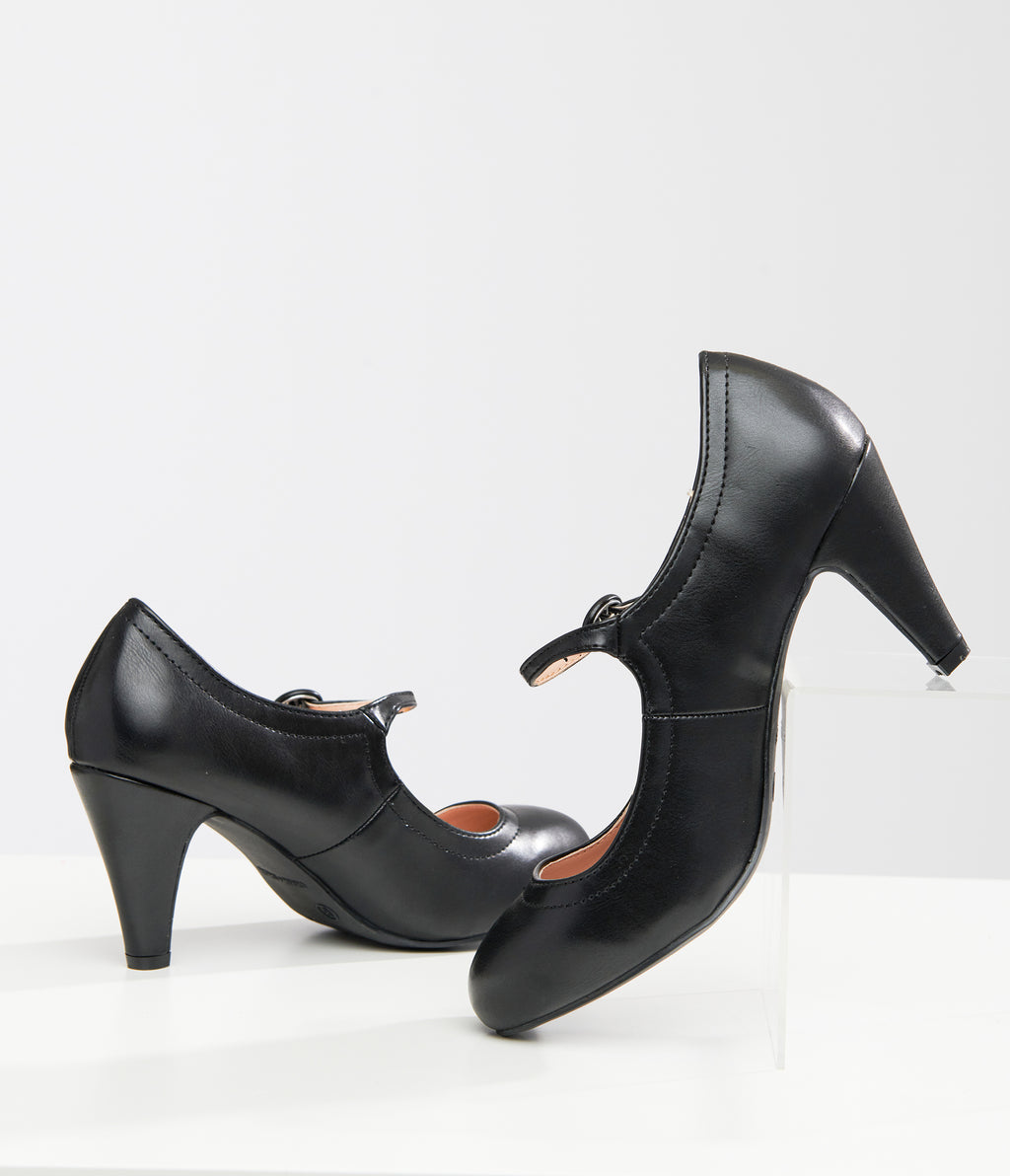 1920s Black Leatherette Mary Jane Pumps