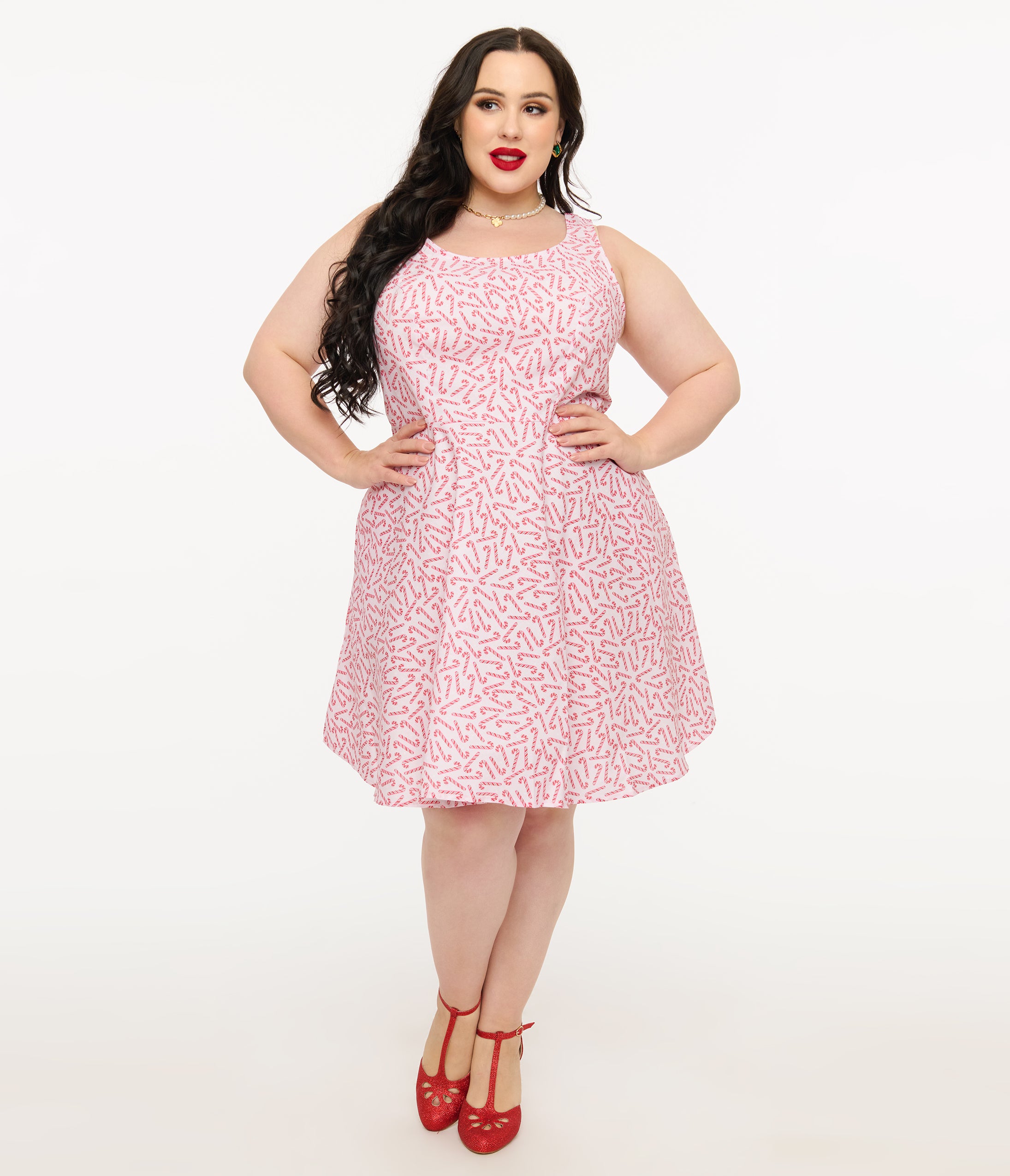 Retrolicious Plus Size 1950s Candy Cane Print Cotton Skater Dress – Unique  Vintage