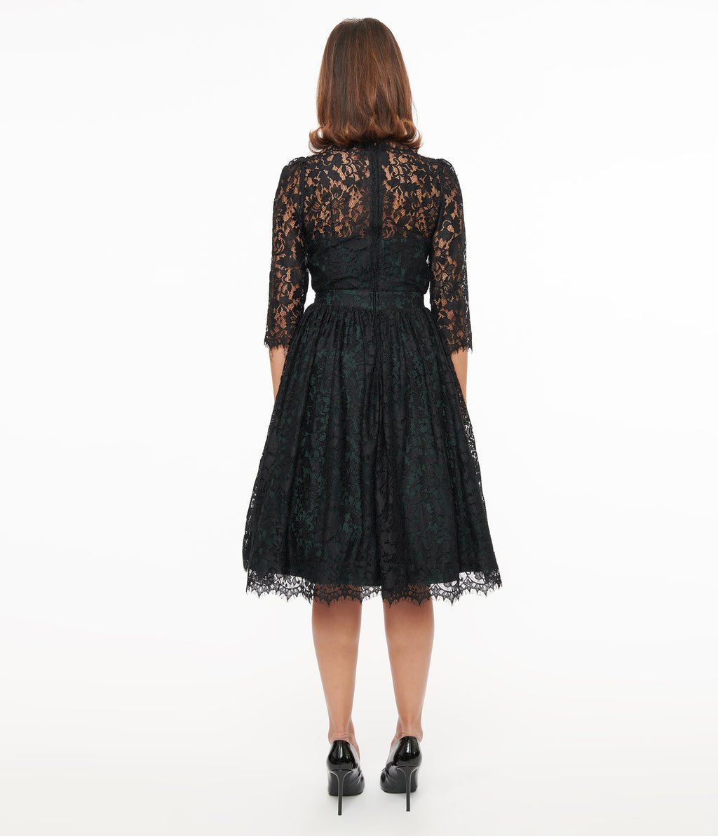 Unique Vintage 1940s Black Lace Swing Dress - Unique Vintage - Womens, DRESSES, SWING