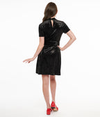 Smak Parlour 1960s Black Velvet Mock Turtleneck Wave Maker Mini Dress