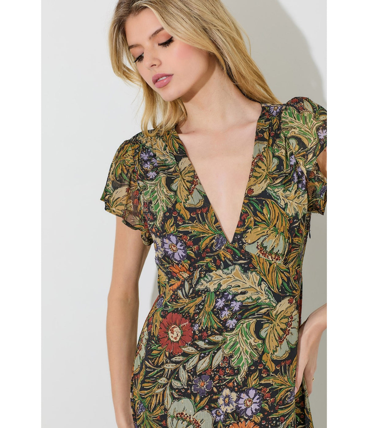 Polagram 1970s Autumn Floral Chiffon Maxi Dress