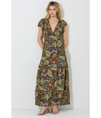 Polagram 1970s Autumn Floral Chiffon Maxi Dress