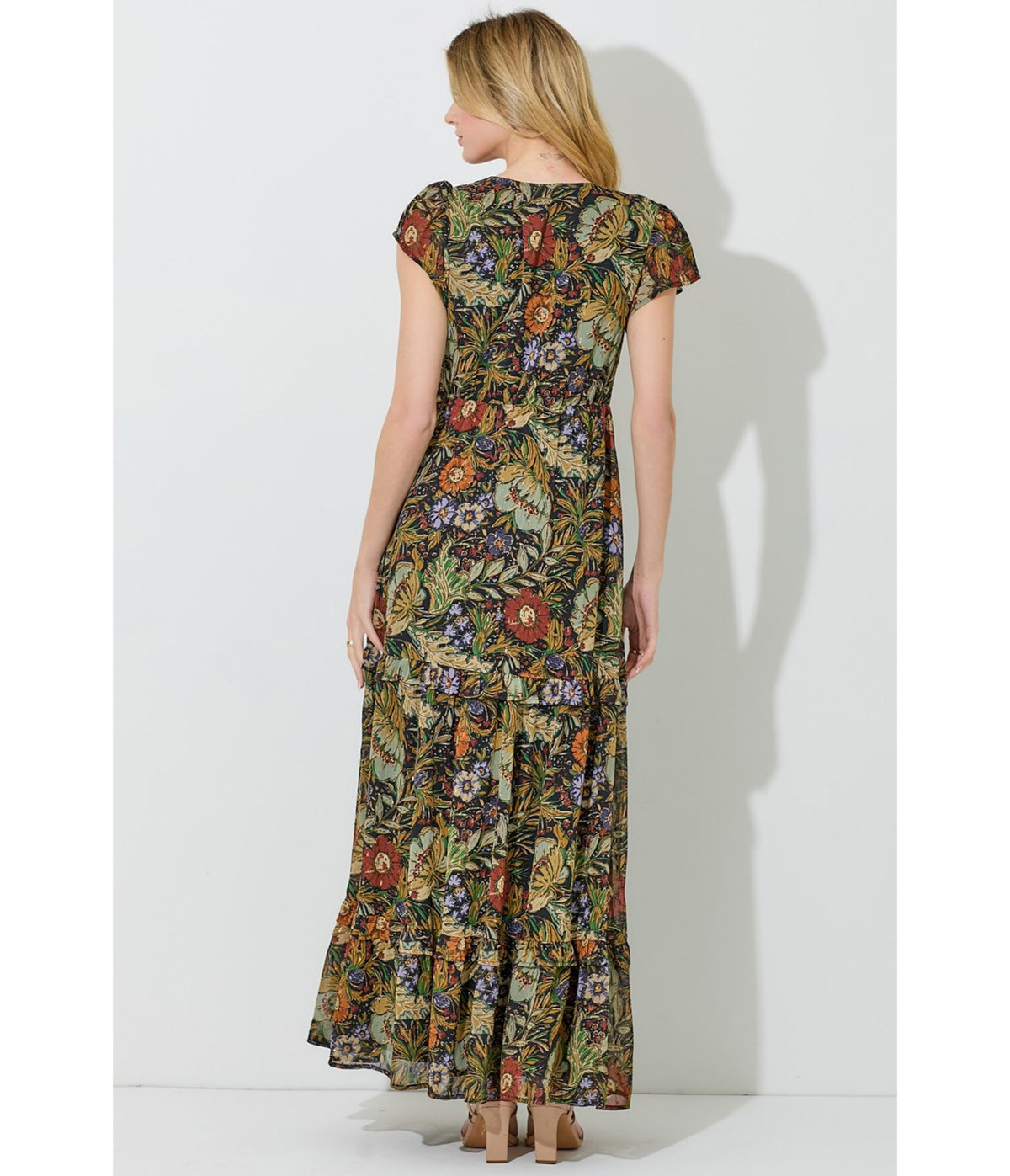 Polagram 1970s Autumn Floral Chiffon Maxi Dress
