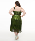 Unique Vintage Plus Size 1950s Emerald Pleated Sequin Swing Dress