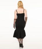 Unique Vintage 1960s Black Pleated Bengaline Mermaid Pencil Dress