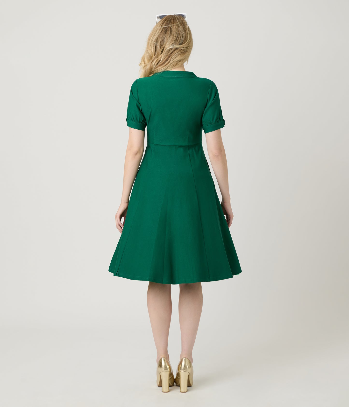 Unique Vintage Green Button Swing Dress