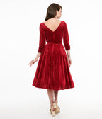 Unique Vintage 1950s Burgundy Textured Velvet Devon Swing Dress