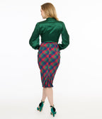 Unique Vintage 1950s Green & Red Plaid Tracy Pencil Skirt