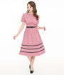 Unique Vintage Berry & Black Cotton Swing Dress