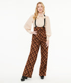 Unique Vintage 1940s Brown & Tan Plaid Thelma Suspender Pants