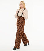 Unique Vintage 1940s Brown & Tan Plaid Thelma Suspender Pants