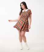 Smak Parlour Library Shelves Print Smocked Fit & Flare Dress
