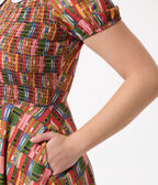 Smak Parlour Library Shelves Print Smocked Fit & Flare Dress